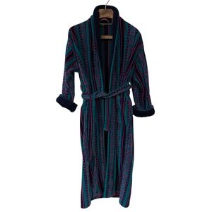 Vtg Terry Town Mens Cotton Terry Cloth Belted Cosby Robe Geometric Stripe OS